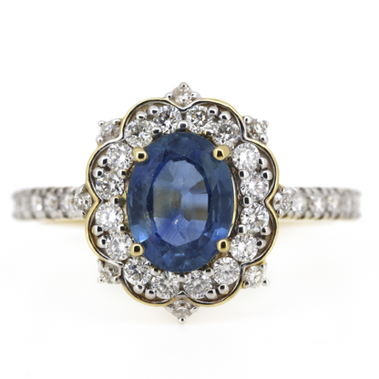 Yellow Gold 1.80ct Blue Ceylon Sapphire and Diamond Ring