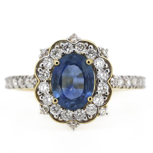 Yellow Gold 1.80ct Blue Ceylon Sapphire and Diamond Ring