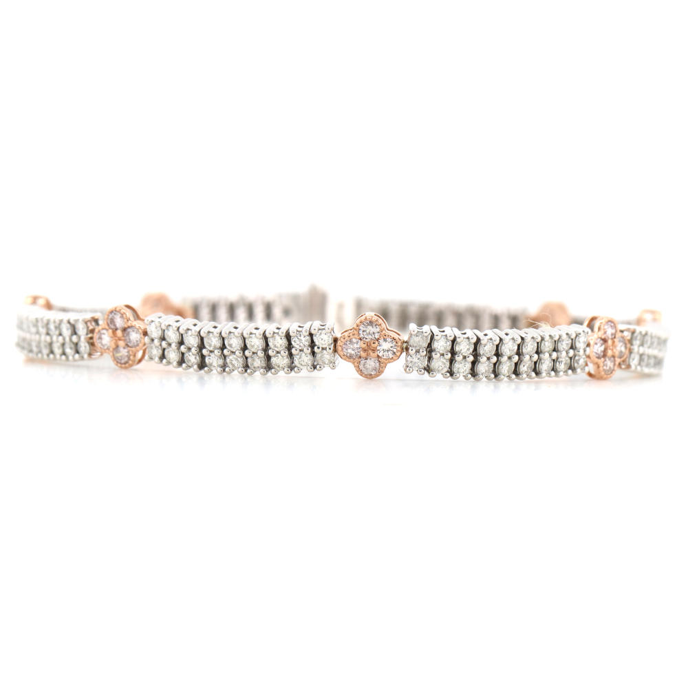 3.59ct White/Rose Gold and Pink Diamond Double Row Tennis Bracelet