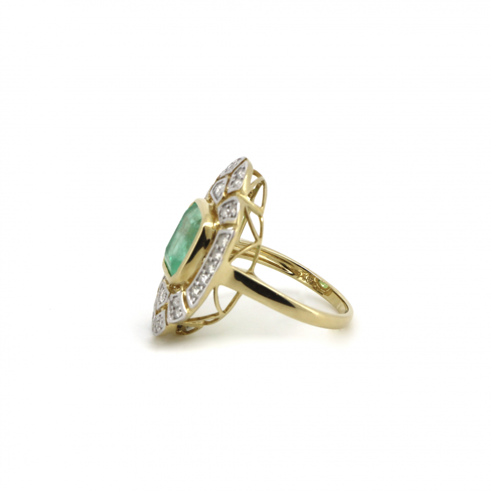 Colombian Emerald and Diamond Art Deco Inspired Ring