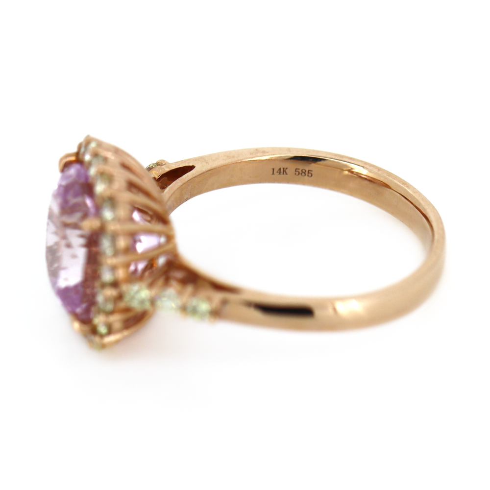 3.95ct Rose Gold Kunzite and Diamond Halo Ring