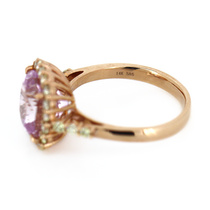 3.95ct Rose Gold Kunzite and Diamond Halo Ring