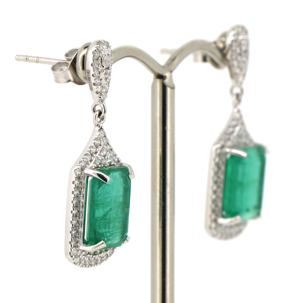 White Gold Emerald & Diamond Drop Earrings