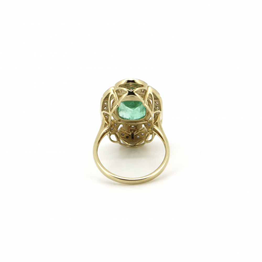 Colombian Emerald and Diamond Art Deco Inspired Ring