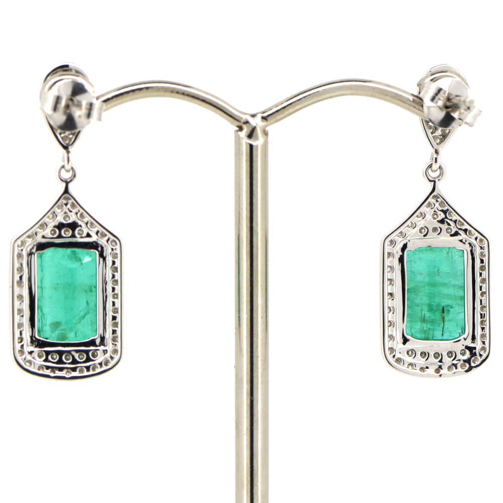 White Gold Emerald & Diamond Drop Earrings