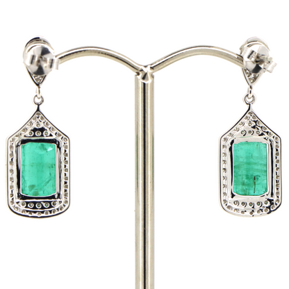 White Gold Emerald & Diamond Drop Earrings
