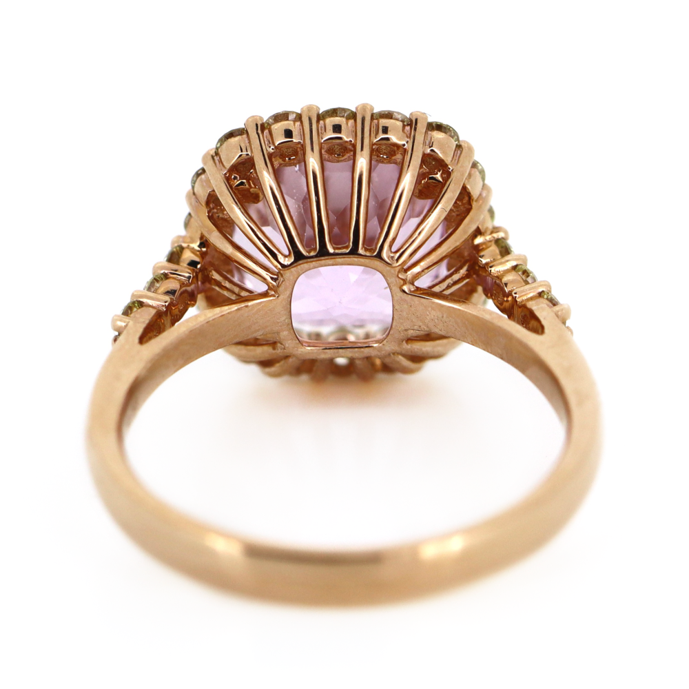 3.95ct Rose Gold Kunzite and Diamond Halo Ring