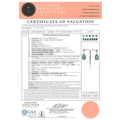 White Gold Emerald & Diamond Drop Earrings