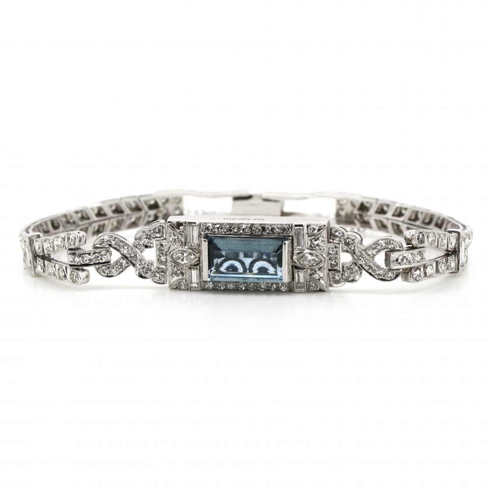 Aquamarine and Diamond Art Deco Inspired Bracelet