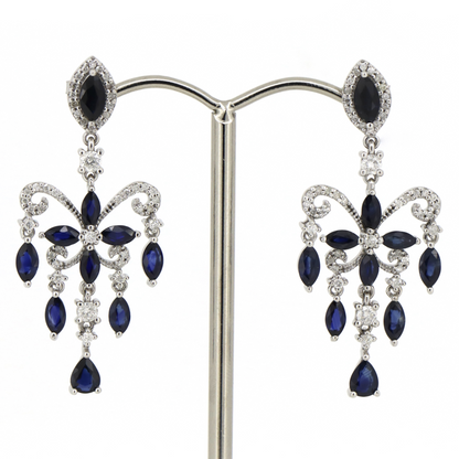 White Gold Blue Sapphire and Diamond Chandelier Inspired Earrings