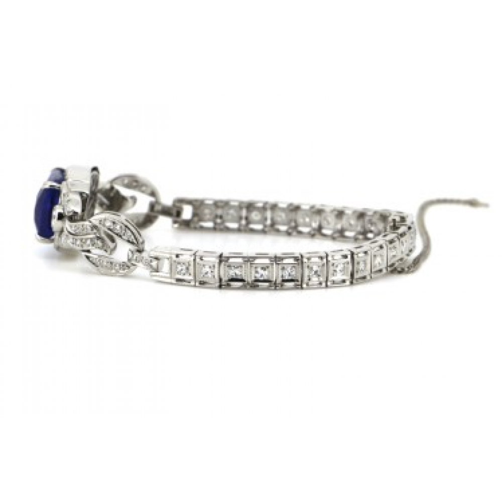 White Gold and 950 Platinum, Tanzanite and Diamond Antique-Inspired Bracelet