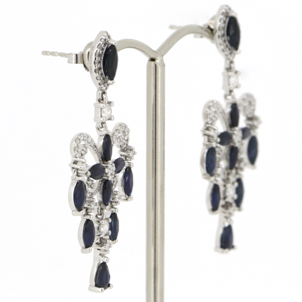 White Gold Blue Sapphire and Diamond Chandelier Inspired Earrings