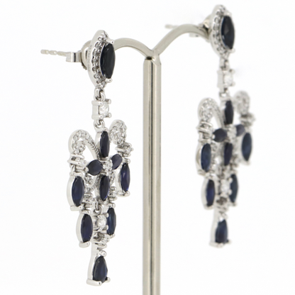 White Gold Blue Sapphire and Diamond Chandelier Inspired Earrings