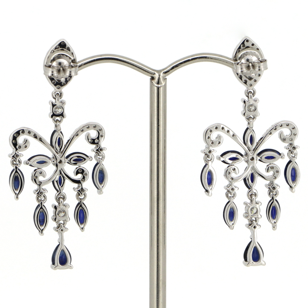 White Gold Blue Sapphire and Diamond Chandelier Inspired Earrings