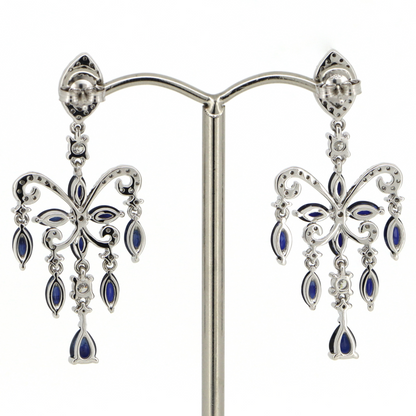 White Gold Blue Sapphire and Diamond Chandelier Inspired Earrings