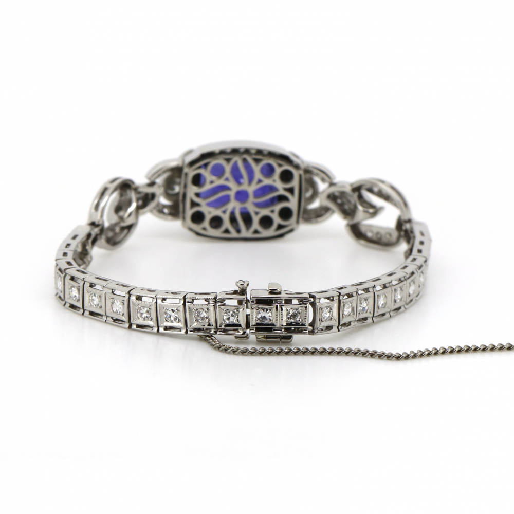 White Gold and 950 Platinum, Tanzanite and Diamond Antique-Inspired Bracelet