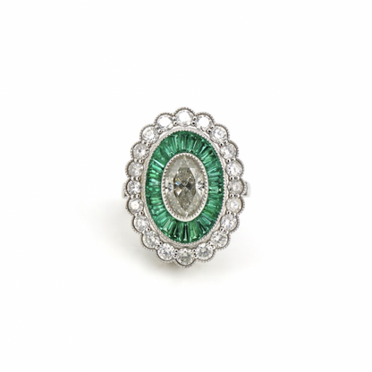 1.16ct Colombian Emerald and Diamond Art Deco Inspired Ring