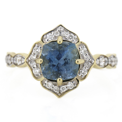 Yellow Gold/Rhodium Santa Maria Aquamarine & Diamond Halo Dress Ring