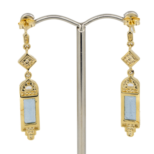 2.73ct Yellow Gold Aquamarine and Diamond Drop Earrings