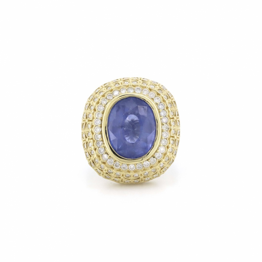 Yellow/White Gold 7.87ct Blue Ceylon Sapphire and Diamond Cluster Ring