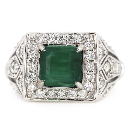 1.83ct White Gold Emerald and Diamond Statement Ring