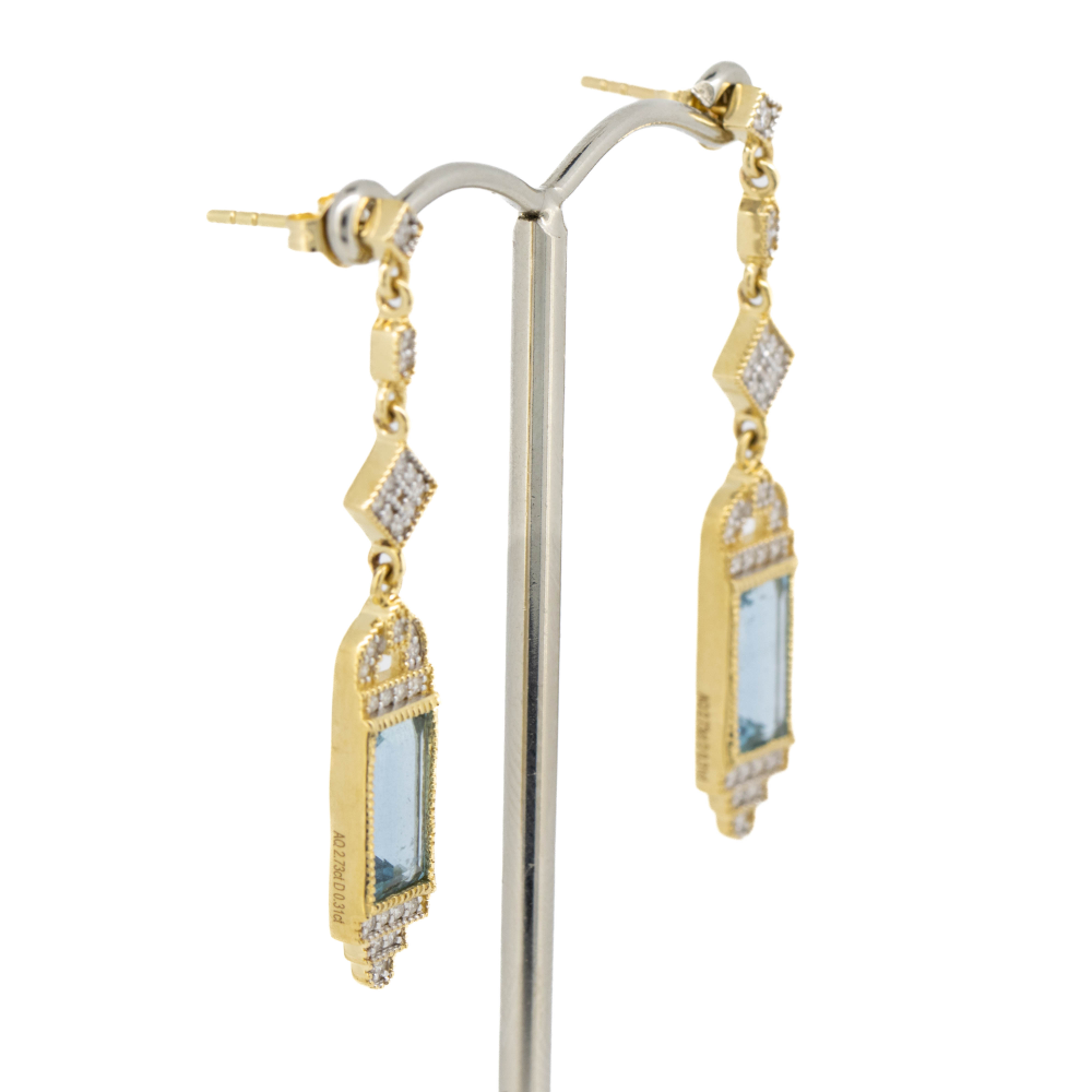 2.73ct Yellow Gold Aquamarine and Diamond Drop Earrings