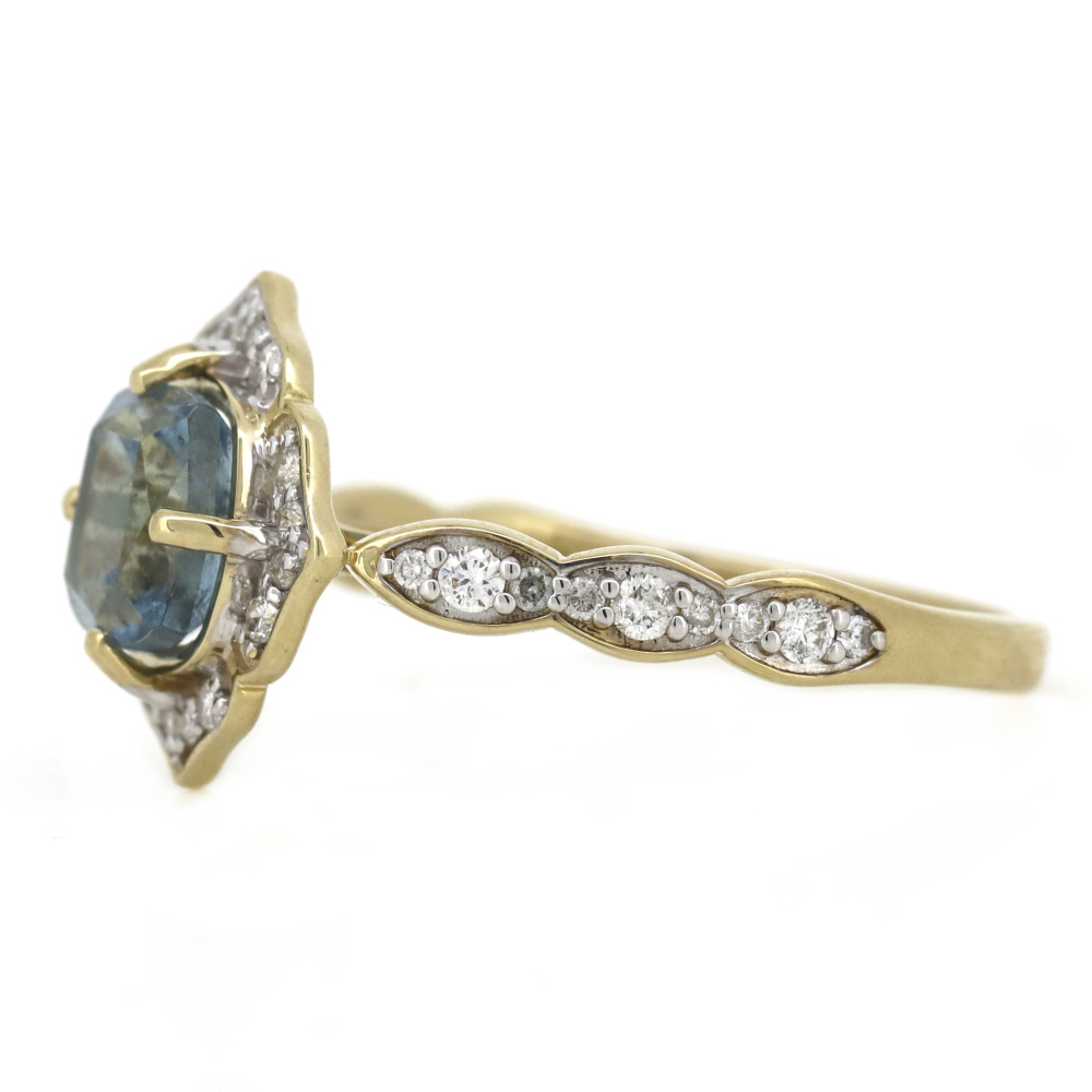 Yellow Gold/Rhodium Santa Maria Aquamarine & Diamond Halo Dress Ring