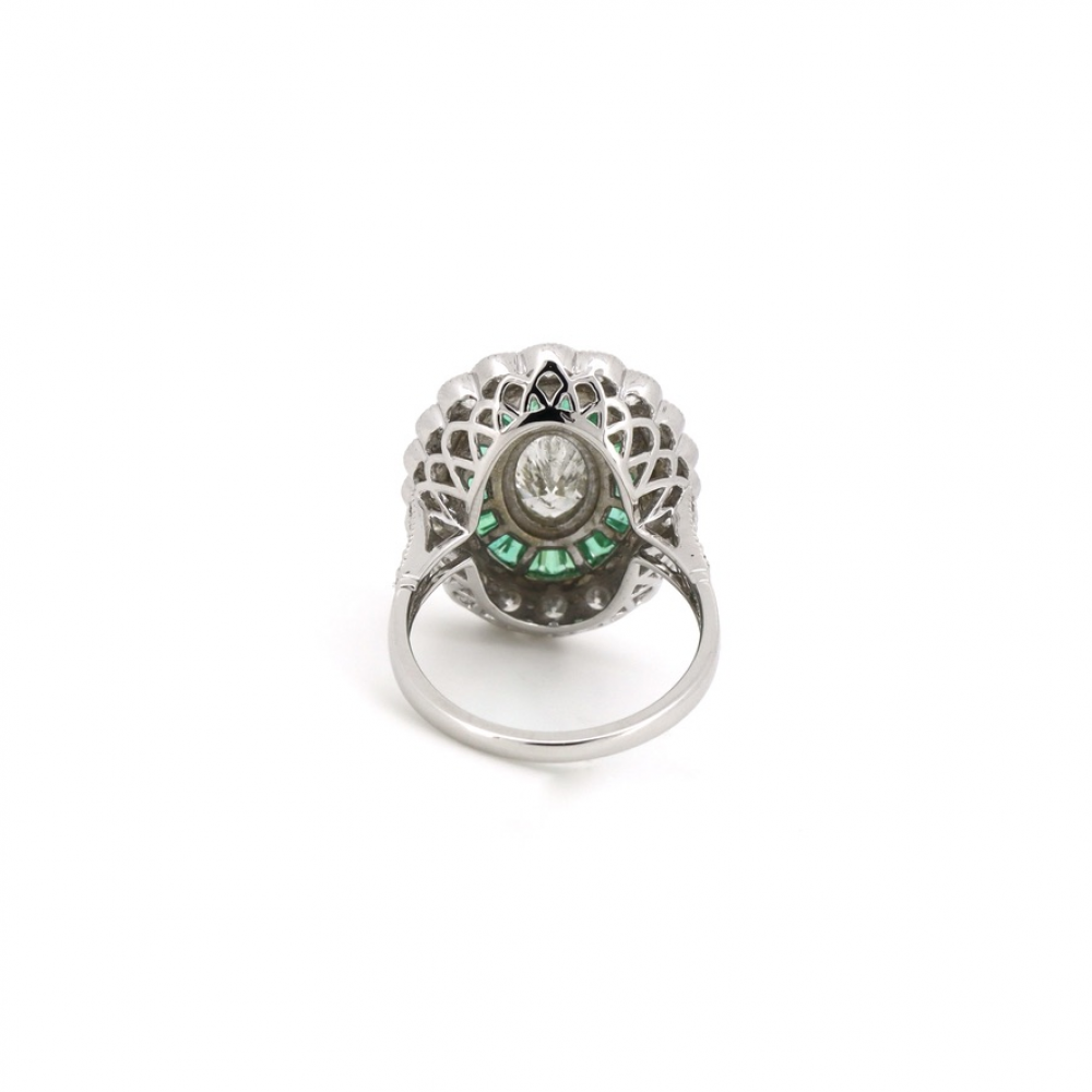 1.16ct Colombian Emerald and Diamond Art Deco Inspired Ring