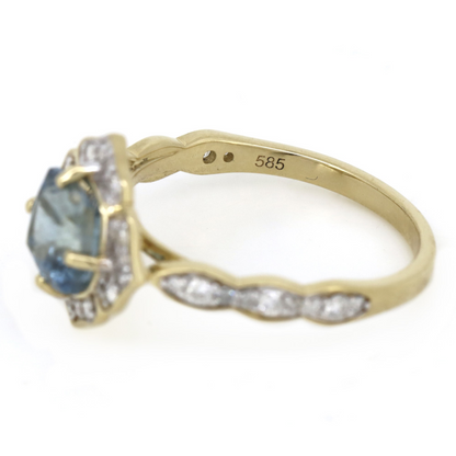 Yellow Gold/Rhodium Santa Maria Aquamarine & Diamond Halo Dress Ring
