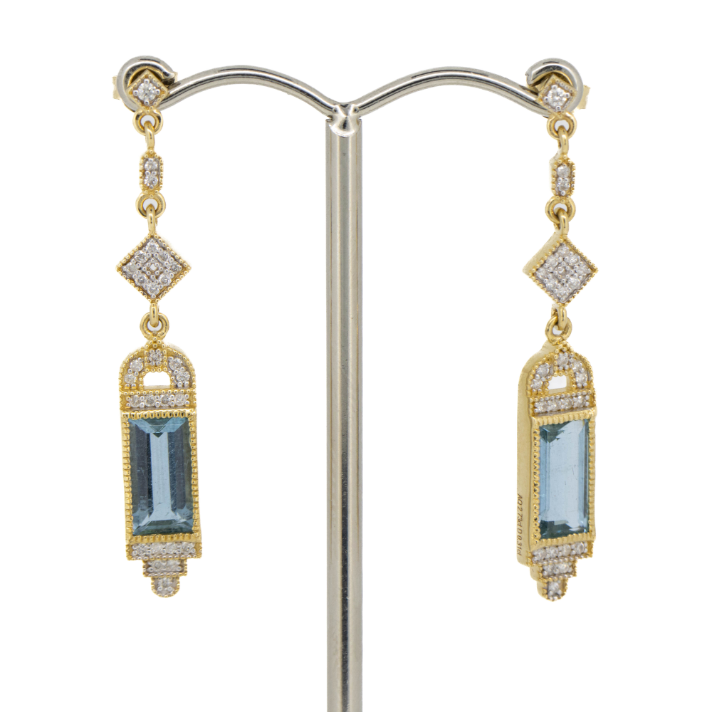 2.73ct Yellow Gold Aquamarine and Diamond Drop Earrings
