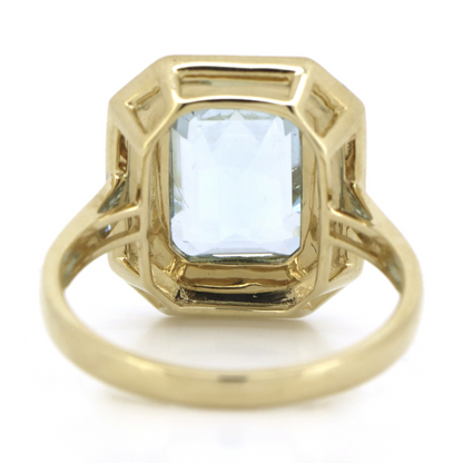 Yellow Gold, Aquamarine and Diamond, Double Halo Ring