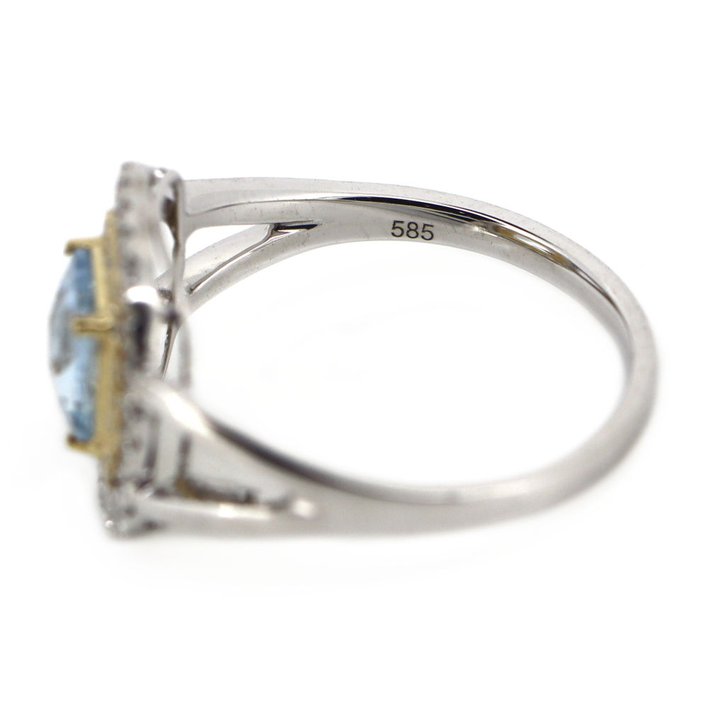White/Yellow Gold Aquamarine & Diamond Double Halo Ring