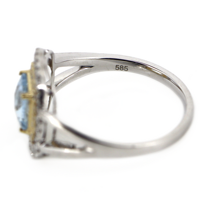 White/Yellow Gold Aquamarine & Diamond Double Halo Ring