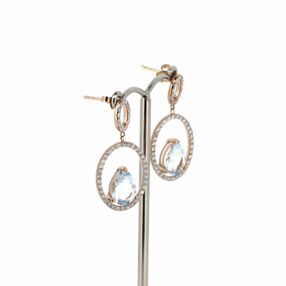 Rose Gold Aquamarine and Diamond Double Hoop Drop Earrings