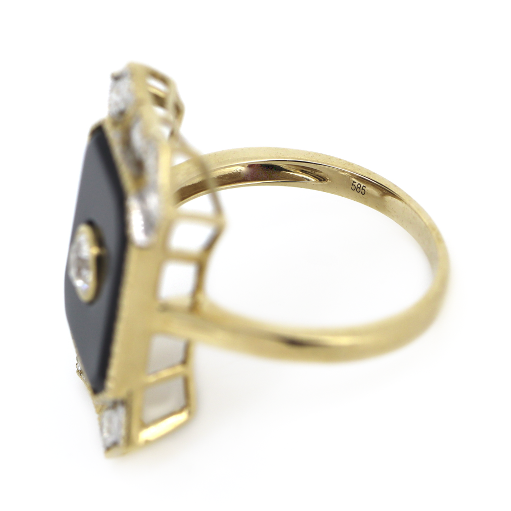 Yellow Gold Onyx and Diamond Art Deco Inspired Ring