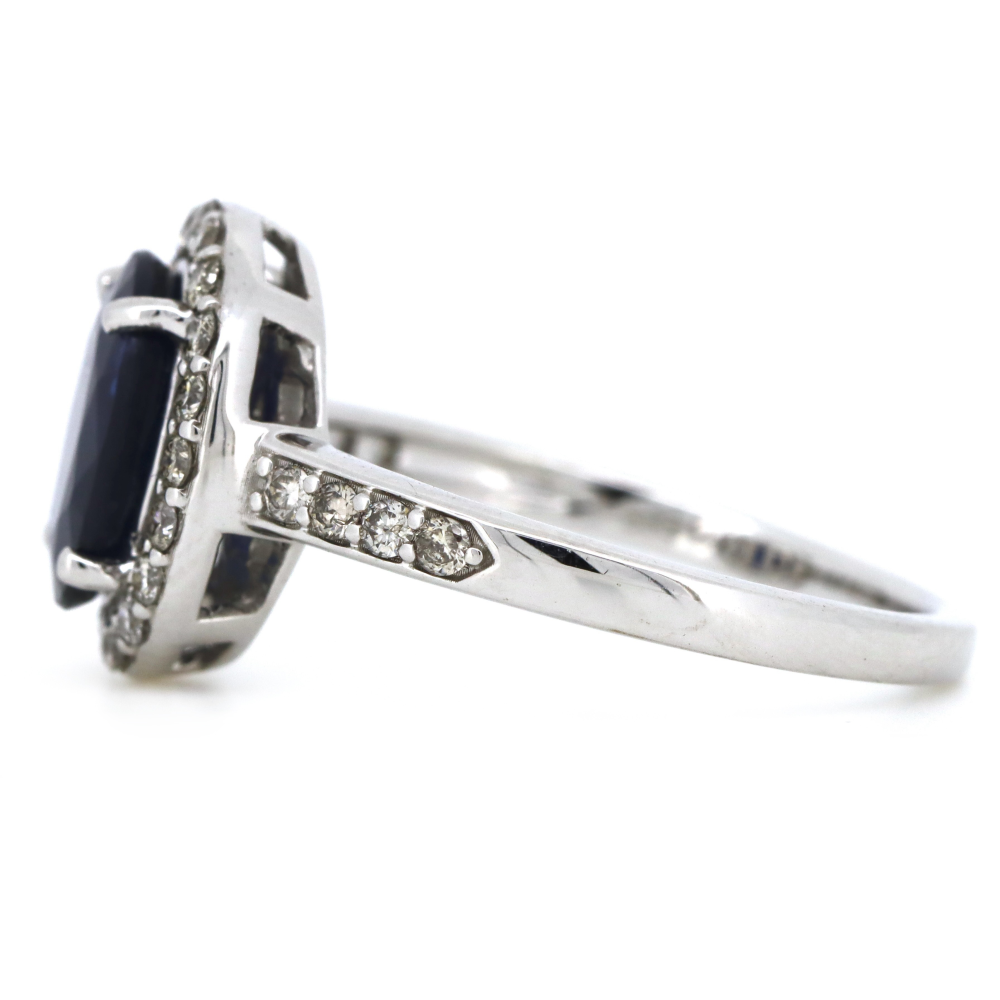 2.98ct White Gold Blue Sapphire and Diamond Halo Dress Ring