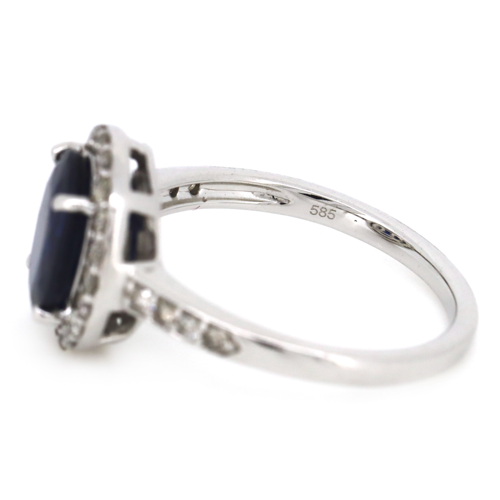 2.98ct White Gold Blue Sapphire and Diamond Halo Dress Ring