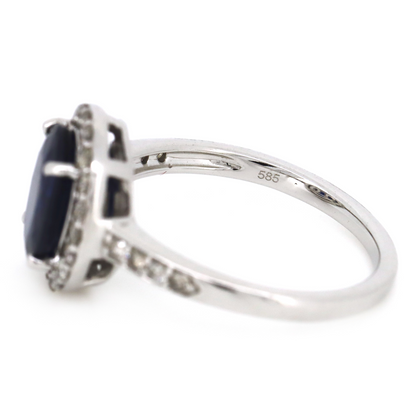 2.98ct White Gold Blue Sapphire and Diamond Halo Dress Ring