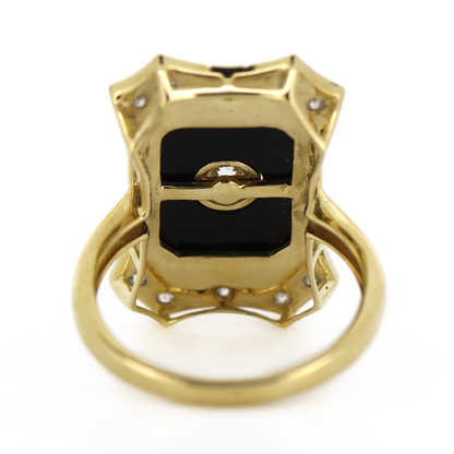 Yellow Gold Onyx and Diamond Art Deco Inspired Ring