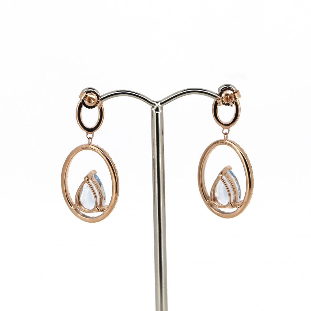 Rose Gold Aquamarine and Diamond Double Hoop Drop Earrings