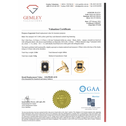 Yellow Gold Onyx and Diamond Art Deco Inspired Ring