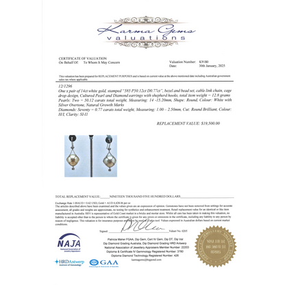 White Gold, Cream Cultured South Sea Pearl and Diamond, Cage Earrings