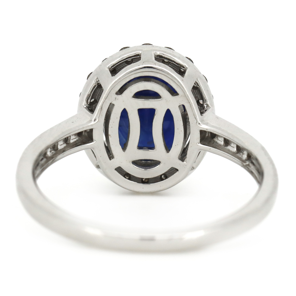 2.98ct White Gold Blue Sapphire and Diamond Halo Dress Ring