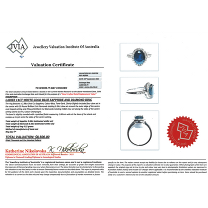 2.98ct White Gold Blue Sapphire and Diamond Halo Dress Ring