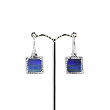 Boulder Opal and Diamond Halo Drop Earrings