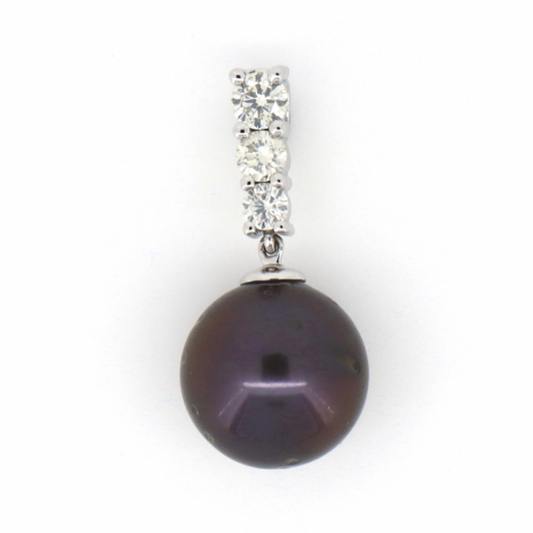Black Cultured Tahitian Pearl and Diamond Pendant