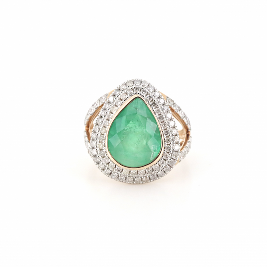 4.35ct Rose Gold Colombian Emerald and Diamond Double Halo Split Band Ring