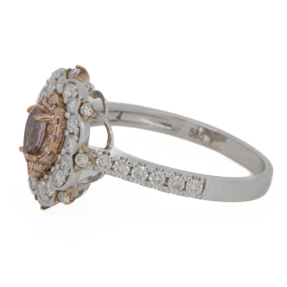 White/Rose Gold 0.23ct Pink Diamond Double Halo Ring