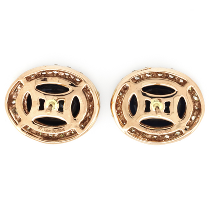 Rose Gold Blue Sapphire and Diamond Halo Stud Earrings