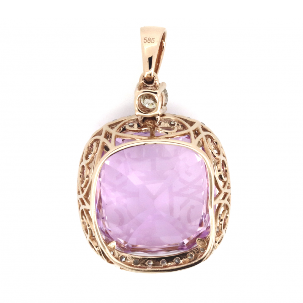 Rose Gold, 35.31ct Kunzite and Champagne Diamond, Halo Pendant